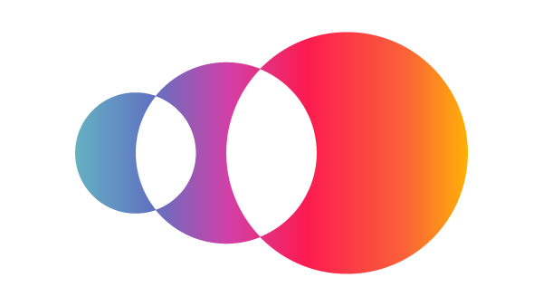 Empovia logo with three overlapping circles that increase in size and show a gradient from blue through violet, purple, red, orange, and ending on yellow