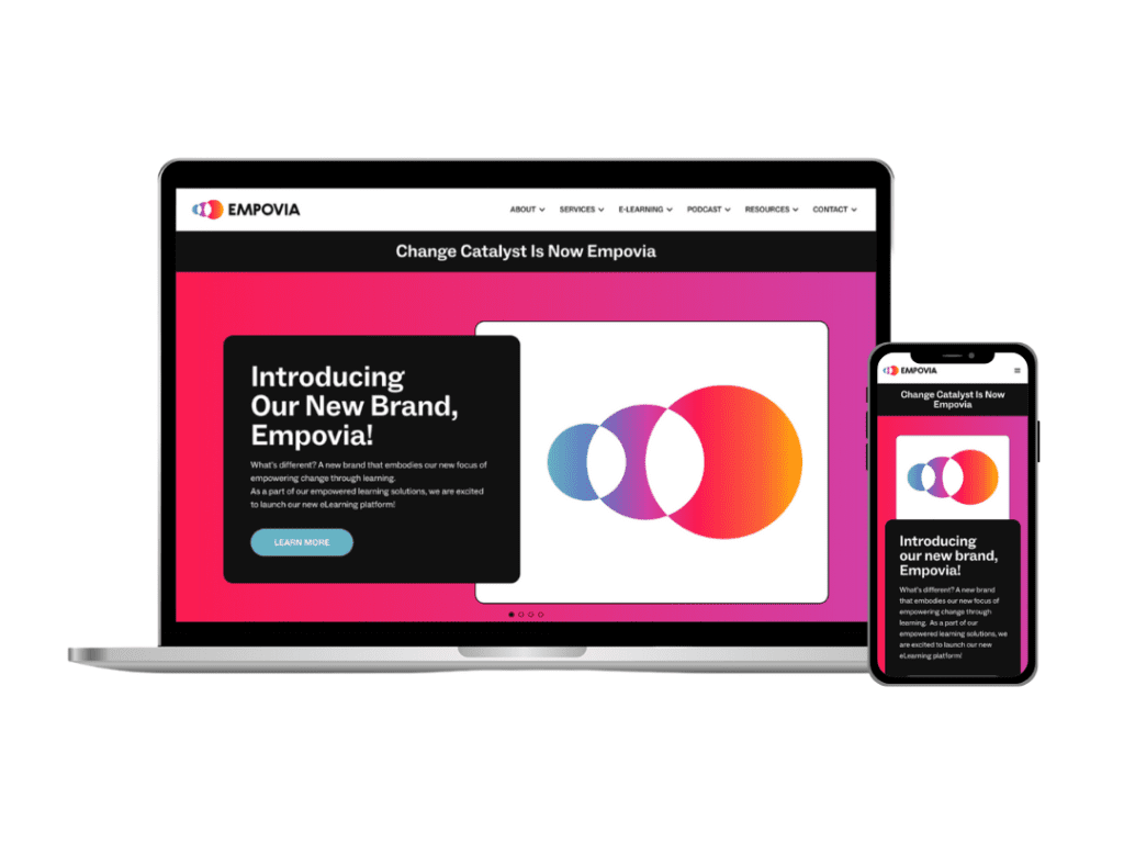 Mockup of the new Empovia website on a laptop and phone screen